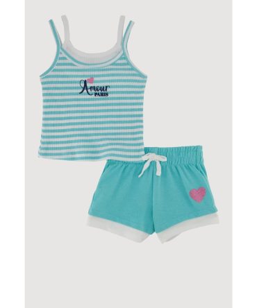 Toddler Girls Striped Amour Paris Graphic Cami and Shorts