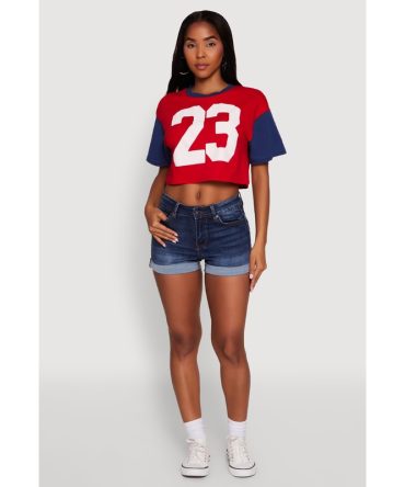 Trendy 23 Graphic Crew Neck Cropped Baseball Tee