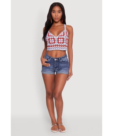 Trendy Color Blocked V-Neck  Crochet Crop Top