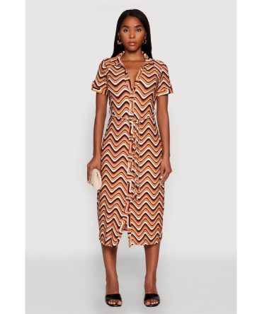 Wavy Striped Tie Waist Belted Dress