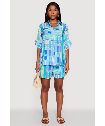 Abstract Geometric Print Airy Shorts
