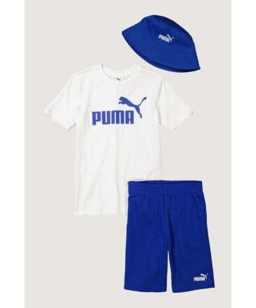 Boys Puma T Shirt and Shorts with Bucket Hat