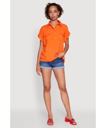 Button Front Dolman Sleeve Shirt