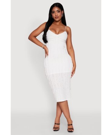 Crochet Detail Slit Back Cami Bodycon Dress