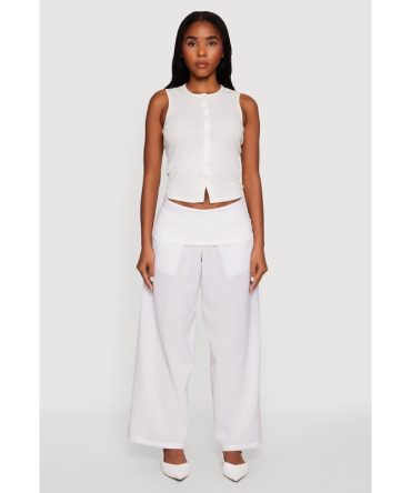 Foldover Waistband Wide Leg Pants