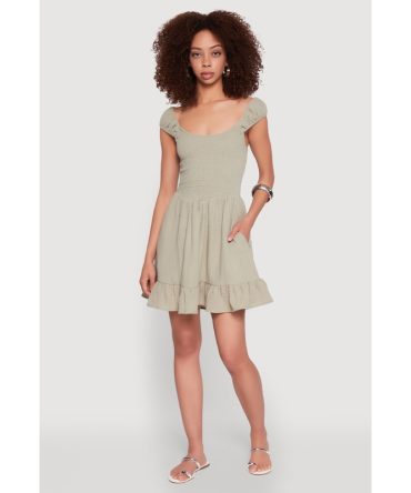 Gauze Knit Smocked Skater Dress
