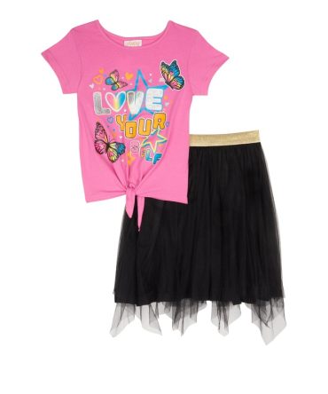 Girls Love Yourself Graphic Tee and Tutu Skirt