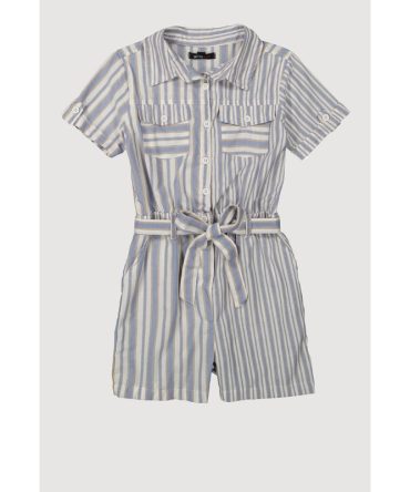 Girls Striped Button Front Romper