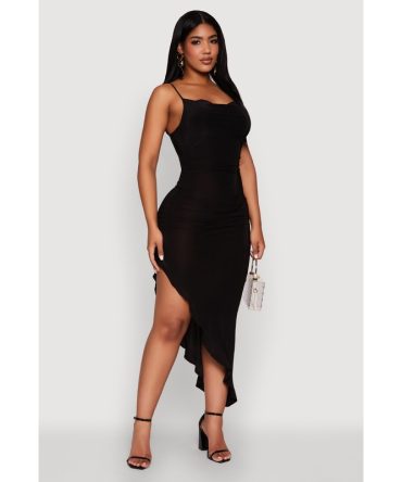 Haute Monde Cowl Neck Asymmetrical Dress