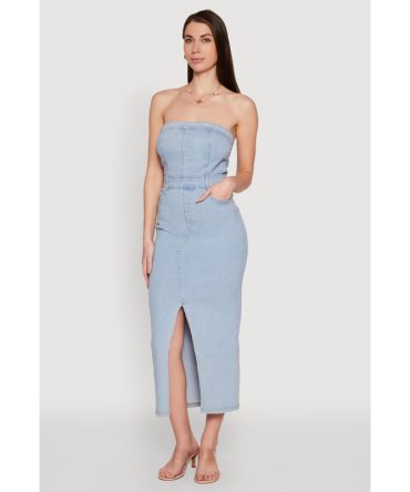 Haute Monde Denim Slit Front Tube Dress