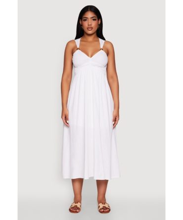 Haute Monde Linen Wood Beaded Strap Sundress