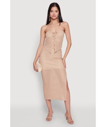 Lined Textured Knit Side Slit Skirt