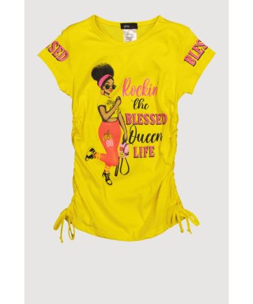 Little Girls Blessed Queen Ruched Side Graphic Tee