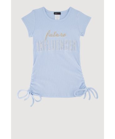 Little Girls Ribbed Knit Future Influencer Rhinestone T-Shirt