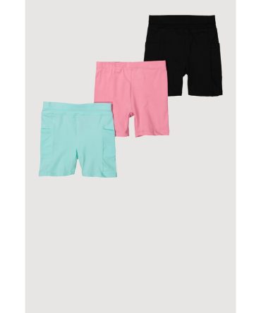 Little Girls Side Pocket Biker Shorts 3 Pack