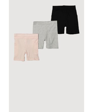 Little Girls Side Pocket Shorts 3 Pack