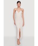 Plisse Abstract Stripe Plunge Metallic Detail Maxi Dress