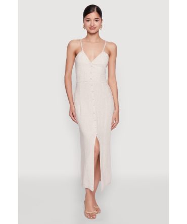 Open Tie Back Button Front Maxi Dress