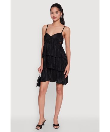 Plisse Cut Out Tiered Ruffle Mini Dress
