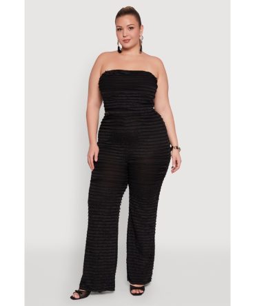 Plus Size Lettuce Edge Mesh Pants