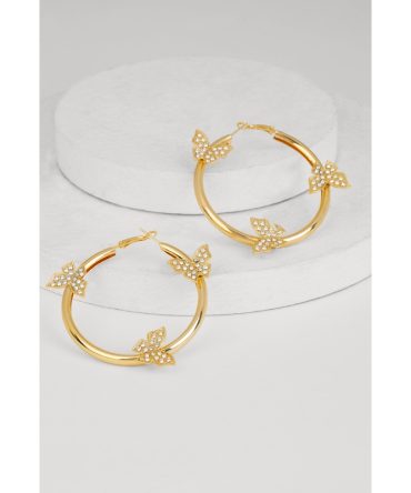 Rhinestone Studded Butterfly Hoop Earrings