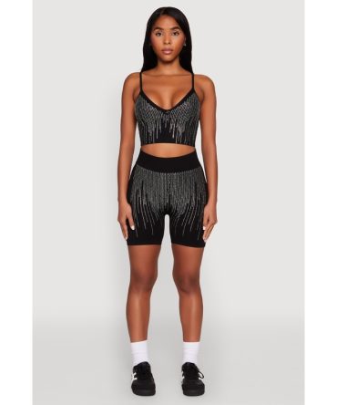 Seamless Rhinestone Ribbed Biker Shorts