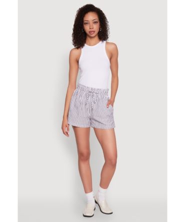 Seersucker Striped Drawstring Waist Shorts