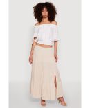 Smocked High Waist Side Slit Skirt