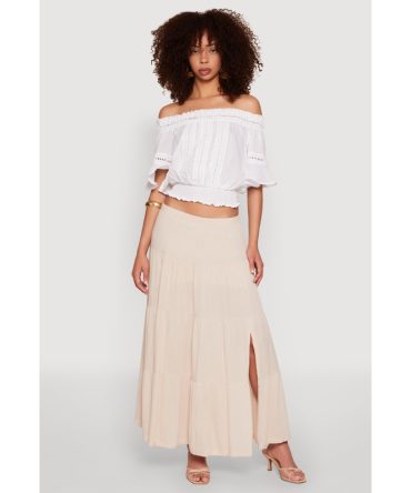 Side Slit Tiered Maxi Skirt