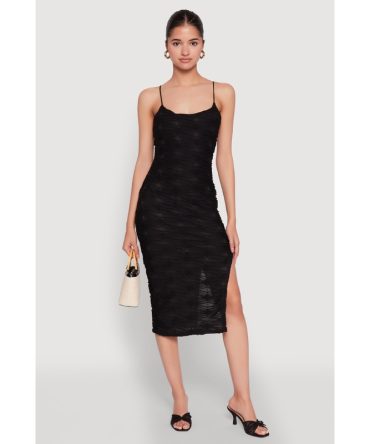 Textured Knit Side Slit Midi Dress