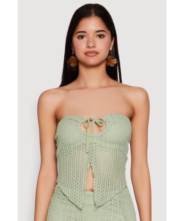 Textured Knit Tie Front Keyhole Crop Top