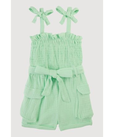 Toddler Girls Gauze Knit Bow Strap Tie Waist Romper