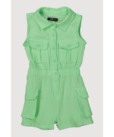 Toddler Girls Gauze Knit Button Front Utility Romper