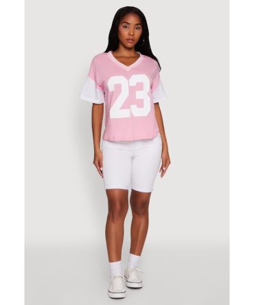 Trendy 23 Graphic V Neck Baseball Tee