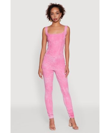 Trendy Acid Wash Sleeveless Square Neck Jumpsuit