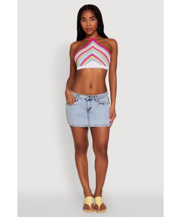 Trendy Crochet Chevron Cropped Halter Top
