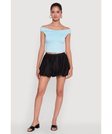 Trendy High Waisted Mini Bubble Hem Skort