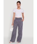 Contrast Waistband Wide Leg Dress Pants