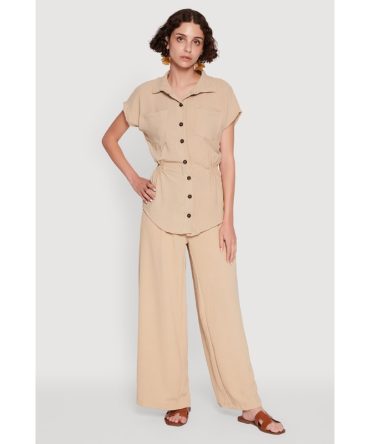 Trendy Smocked Side Button Front Shirt