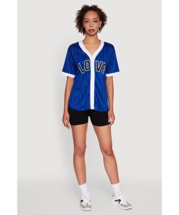 Trendy Striped Love Graphic Baseball Jersey