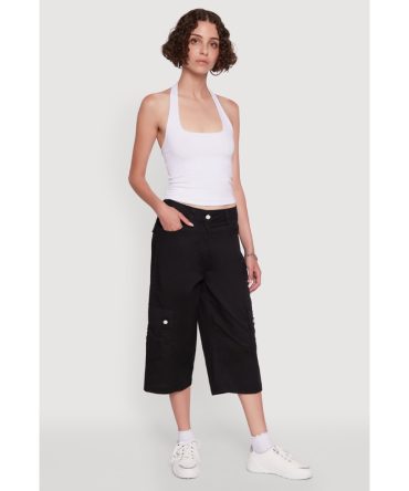 Trendy Wide-Leg Cargo Pocket Capris Pants