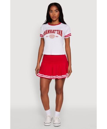 Varsity Stripe Drop Waist Pleated Skirt