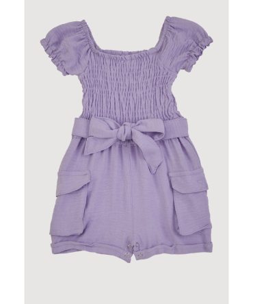 Baby Girls 0-9M Airy Smocked Tie Waist Belted Romper
