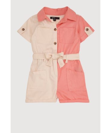 Baby Girls 12-24M Color Block Tie Waist Utility Romper