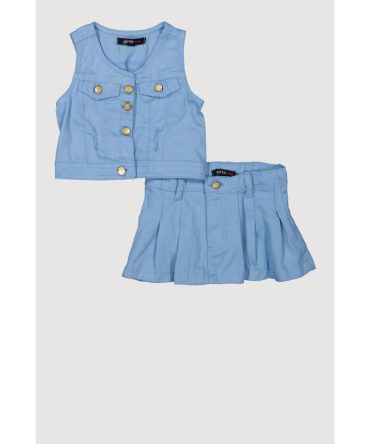 Baby Girls 12-24M Distressed Vest and Pleated Skirt