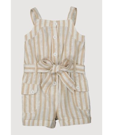 Baby Girls 12-24M Lurex Striped Tie Waist Belted Romper
