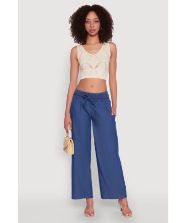 Chambray Tie Waist Belted Pants