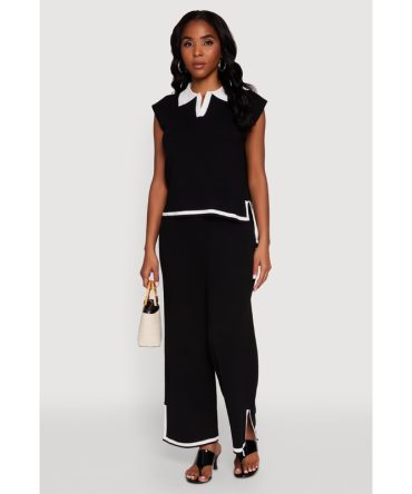 Daisy Contrast Trim Wide Leg Pants