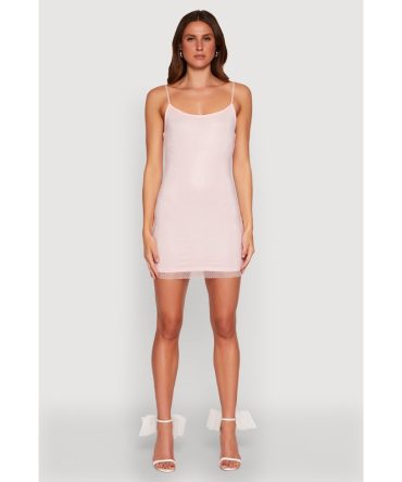 Haute Monde Fishnet Lined Rhinestone Mini Dress