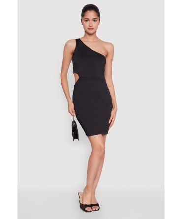 Keyhole Side One Shoulder Mini Dress